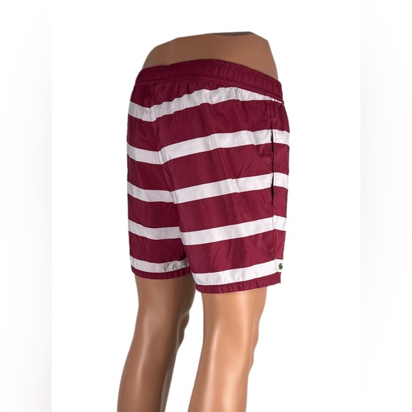Lacoste Mens Large Swim Shorts Striped Red White 5” Inseam Polyamide Beach EUC - Picture 5 of 12